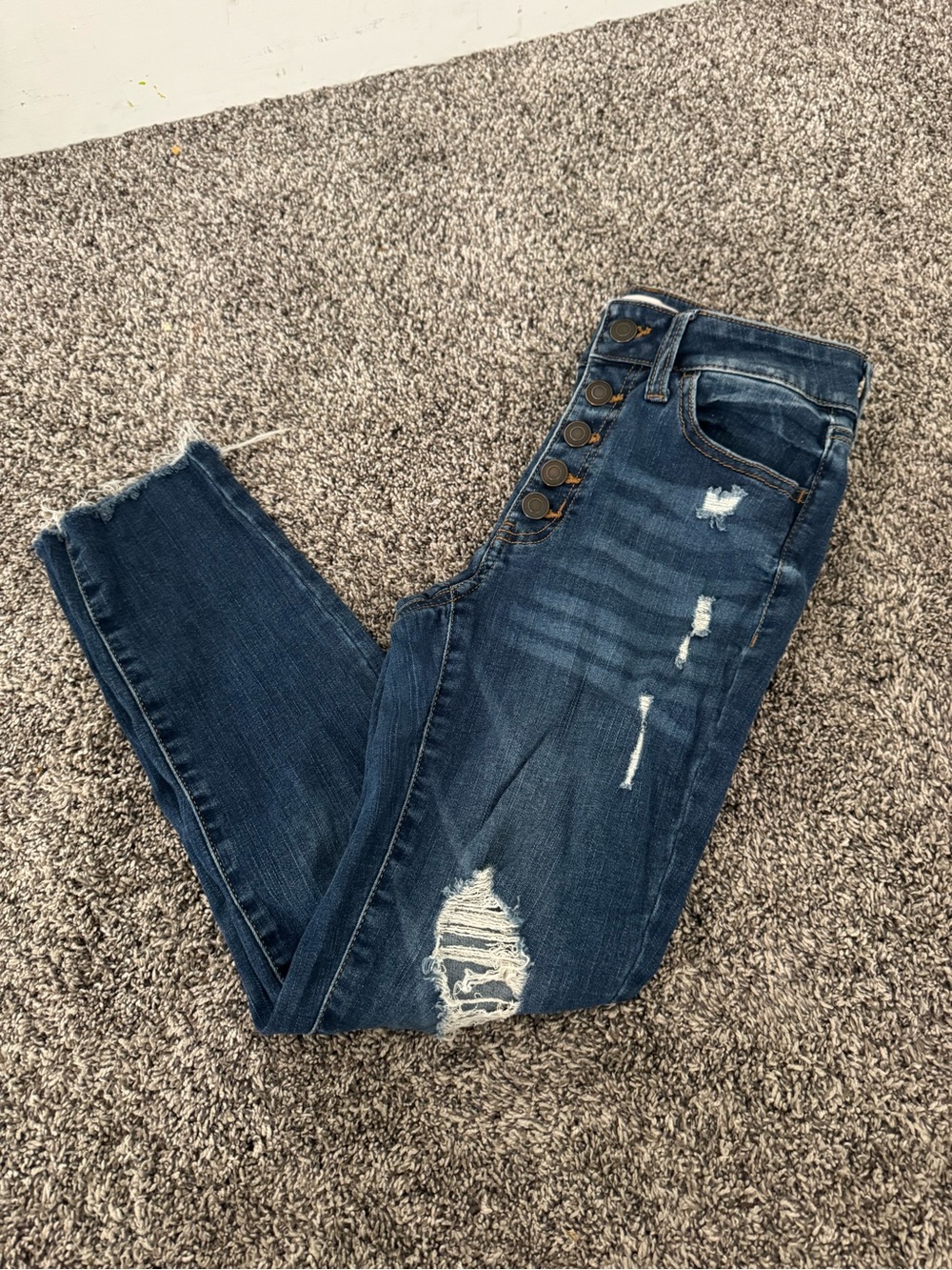 SO Dark Blue Distressed Cropped Ankle Jeans - Button Front